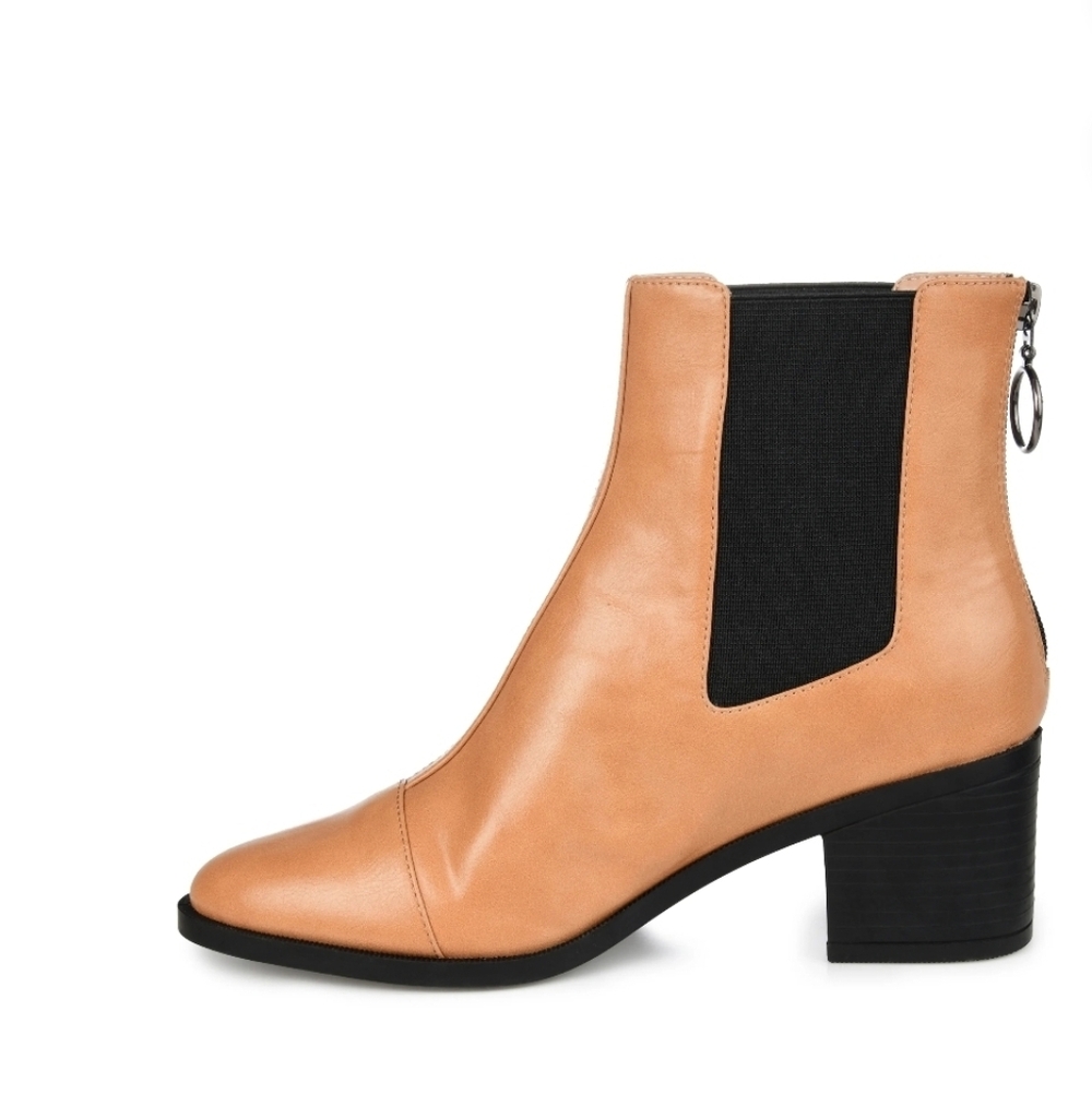 Journee Collection Ankle Boots Womens 6.5 Tan Cap Toe Block Heel Zip Back Bootie